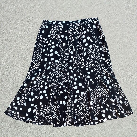 Black and white retro polka dot flared midi skirt, retro Y2K twee boho chic prep - Picture 1 of 6